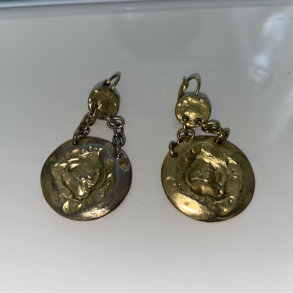 Unique Chic Distressed Gold Statement Dangle Earr… - image 1